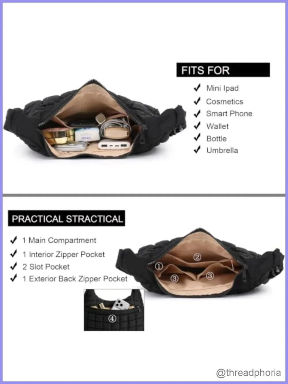 Quilted Nylon Crossbody Shoulder Hobo Bag Puffer Purse